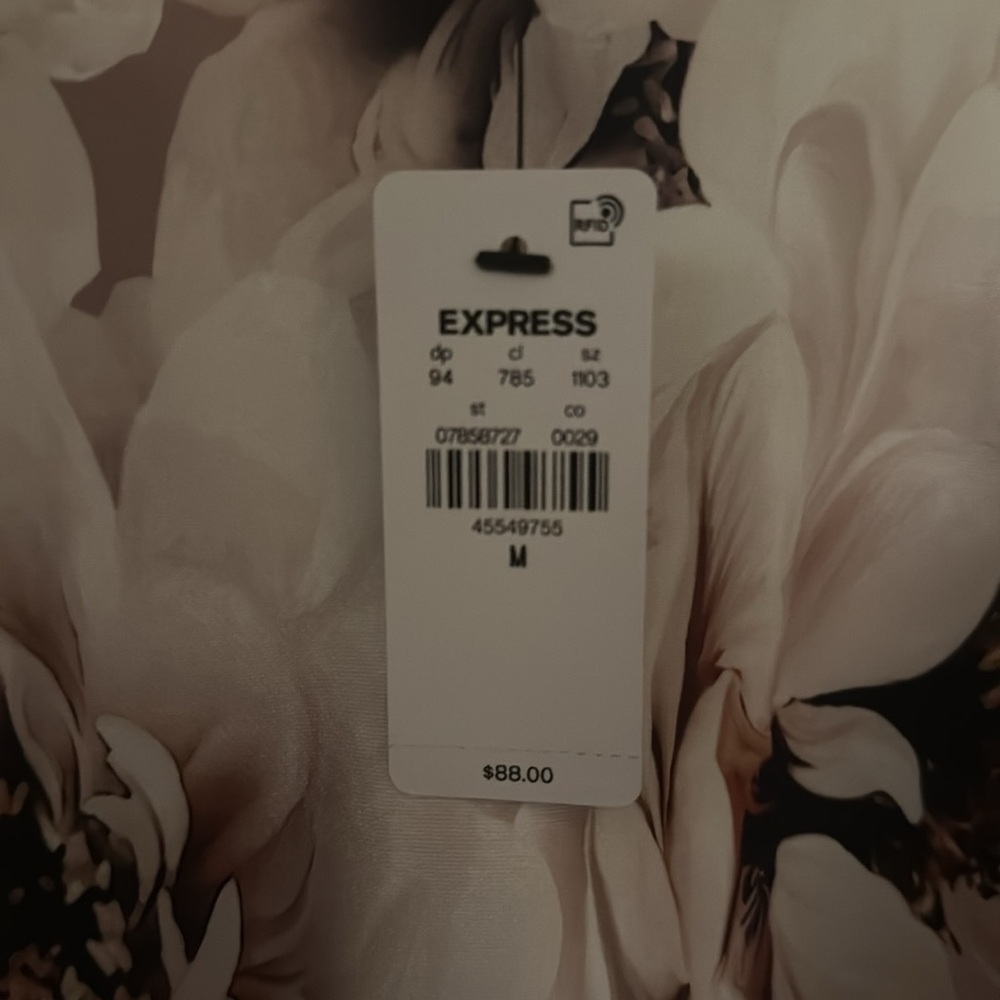 Express Cream and Brown/Pink Floral Scoop neck Midi Dress Size 8 - Picture 7 of 7